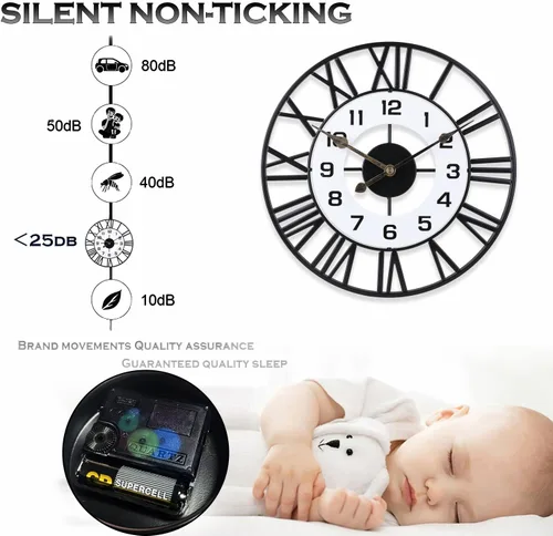 Miniatura 4 de Relojes de pared decorativos de metal de 16 pulgadas, silenciosos sin tictac, de calidad, con movimiento de cuarzo, operados con pilas, reloj grande