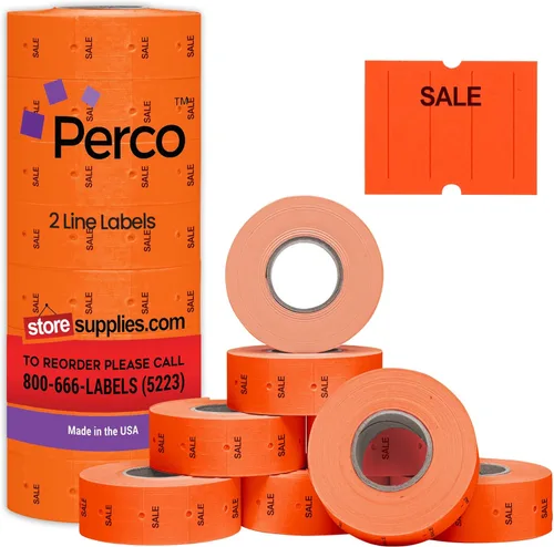 Miniatura 32 de Perco Etiquetas azules de 2 líneas, 6,000 etiquetas de precio en blanco y fecha para pistolas Perco de 2 líneas de precio y fecha, 8 rollos, 1