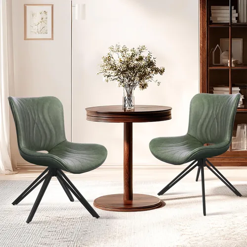 Miniatura 15 de Juego de 4 sillas de comedor, 360° giratorias, tapizadas, modernas de mediados de siglo, para cocina y comedor, sin brazos, de piel sintética, Gris