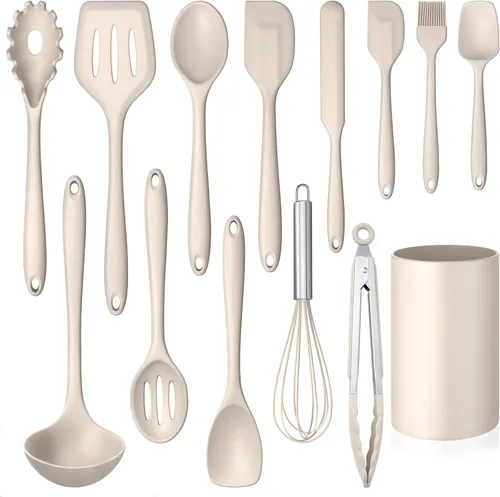 Miniatura 12 de LIANYU Juego de 14 utensilios de cocina, juego de utensilios de cocina de silicona con espátulas y soporte, herramientas de cocina resistentes al