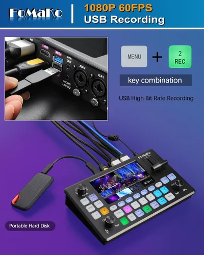 Miniatura 2 de FoMaKo Conmutador Mezclador de Video HDMI 4K, Pantalla LCD FHD de 5.5 Pulgadas, Conmutador de Transmisión en Vivo HDMI de 4 Canales, Entrada 4K