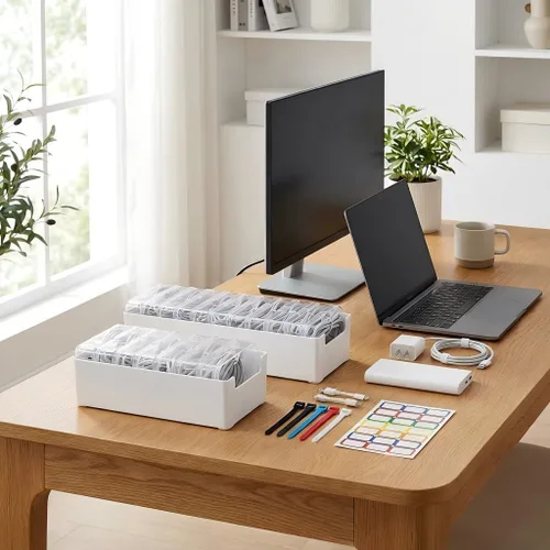 Miniatura 2 de KUGUA - Juego de 2 cajas organizadoras de cables con 7 y 11 fundas transparentes para cables de carga, cargadores, auriculares y accesorios
