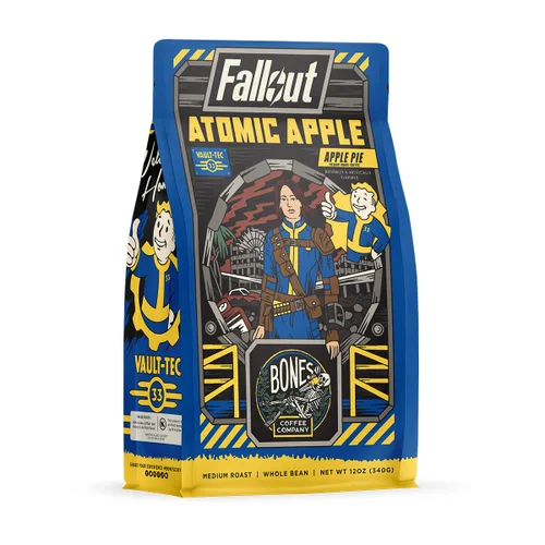 Bones Coffee Company Fallout Atomic Apple Café con sabor a pastel de manzana, granos arábica de tostado medio bajo en ácido para cafetera de goteo