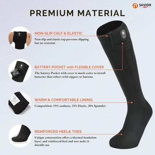 Miniatura 8 de SAVIOR HEAT Calcetines térmicos para hombres y mujeres con control por aplicación, batería recargable, calefacción eléctrica, calcetines para esquí