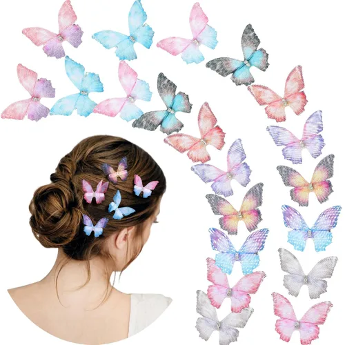 Miniatura 10 de 18 pinzas para el cabello con diamantes de imitación de mariposa para adolescentes y mujeres, clips de mandíbula Y2K con purpurina, lindos regalos
