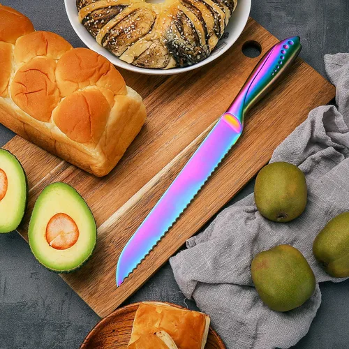 Miniatura 7 de WELLSTAR Cuchillo de pan de 8 pulgadas, cortador de pan dentado, hoja de acero inoxidable alemán ultra afilada y mango cómodo con revestimiento