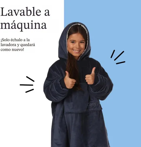 Miniatura 7 de THE COMFY Original Jr para niños Manta de sherpa de forro polar de gran tamaño con capucha y bolsillo Vista en Shark Tank Azul