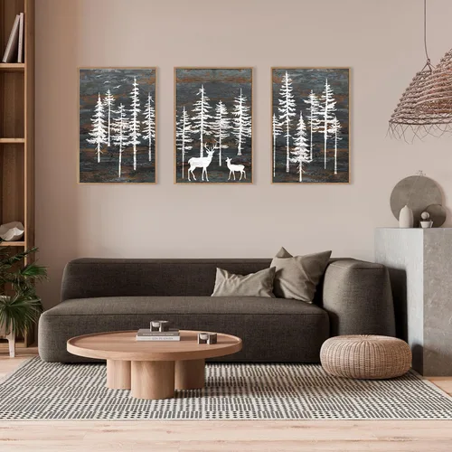 Miniatura 53 de Celestdeco Juego de arte de pared en lienzo abstracto y neutro grande con marco naranja, moderno y minimalista para pared, diseño geométrico bohemio