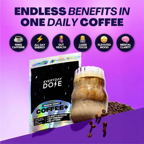 Miniatura 5 de Everyday Dose Bold - Café de hongos de tostado medio, 90 mg de cafeína por porción con colágeno de ganado alimentado con pasto, chaga, Melena
