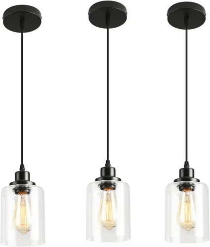 Miniatura 10 de Lámpara colgante industrial con pantalla de cristal, color negro mate, iluminación colgante ajustable estilo retro industrial, luz colgante, lámpara