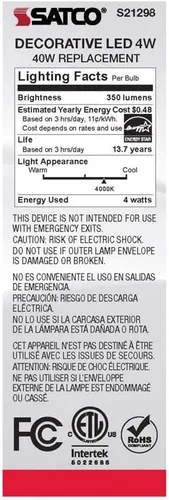 Miniatura 6 de Satco S21298 4CA10/LED/940/CL/120V/E12-paquete de 6