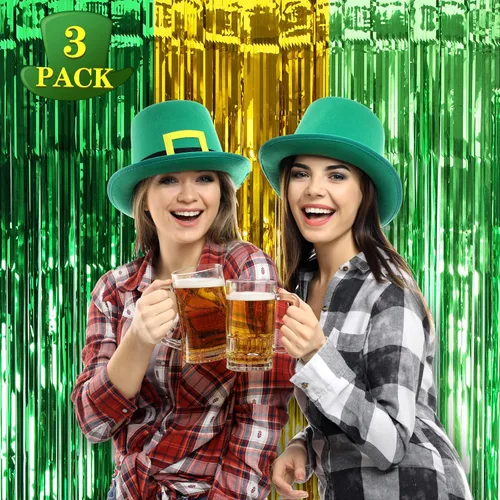Miniatura 2 de LOLStar Paquete de 3 cortinas de flecos de papel de aluminio del día de San Patricio, decoración de fiesta del día de San Patricio, 3.3 x 6.6 pies