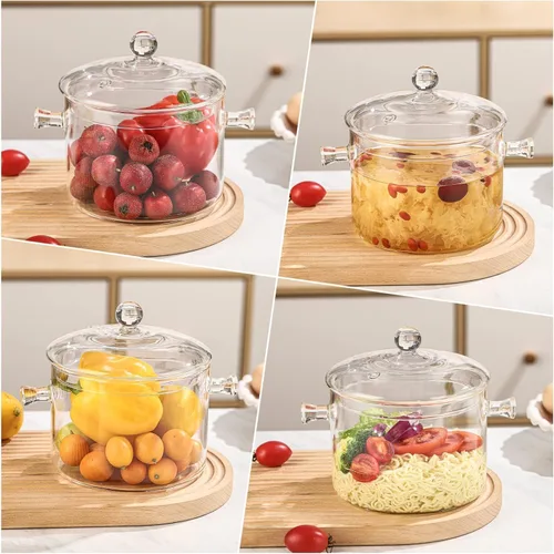 Miniatura 5 de Olla de cocina de vidrio, 1.5L/50 onzas, resistente al calor, cacerola de vidrio de borosilicato con tapa, juego de utensilios de cocina para sopa