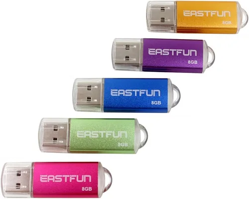 EASTFUN 5 unidades de 8 GB USB Flash Drive USB 2.0 Flash Memory Stick Stick Pen (cinco colores mezclados: azul, morado, rosa, verde, dorado)