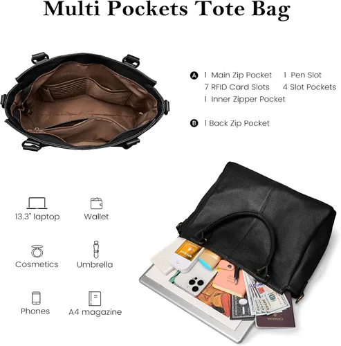 Miniatura 3 de befen Carteras de cuero genuino suave para mujeres, bolso tote pequeño, carteras, bolsos cruzados con asas superiores, cartera bandolera tipo satchel
