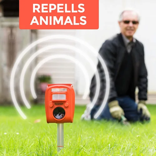 Miniatura 6 de Repelente solar de animales para exteriores, disuasorio ultrasónico activado por movimiento con luz intermitente, defensa de jardín humana