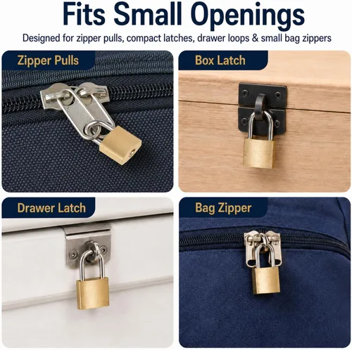 Miniatura 3 de ATB Candado de metal pequeño de 3 piezas de latón macizo con llave para equipaje, mochila, diario, cerradura de caja de joyería