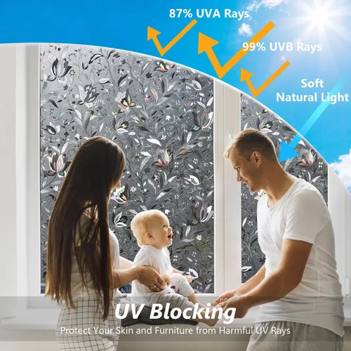 Miniatura 46 de Kromapolis Película de privacidad para ventana, cubierta de vinilo para vidrio, película decorativa de vitral, esmerilada para ventana, se adhiere