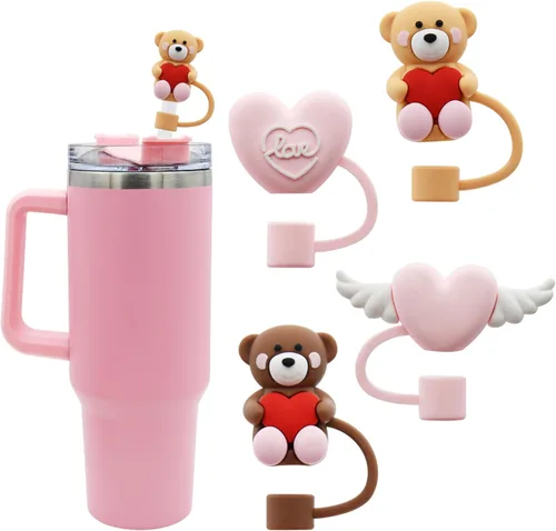 Miniatura 10 de Tapa de popote para copa Stanley, adorno de popote en forma de corazón compatible con vaso de 30 y 40 onzas con asa, tapas de paja de 0.4 pulgadas