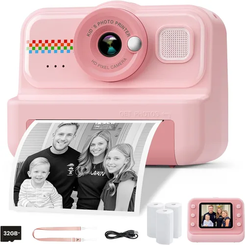 Miniatura 9 de Cámara de Impresión Instantánea HiMont para Niños, Cámara Digital HD 1080P para Niños con 3 Rollos de Papel de Impresión y Tarjeta de 32GB, Juguetes