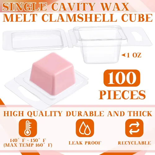 Miniatura 3 de Moldes de Cera Derretida Wesiti - 200 Piezas de Contenedores de Cera Derretida de Plástico Transparente Vacíos en Forma de Cubo Pet, Moldes de Vela