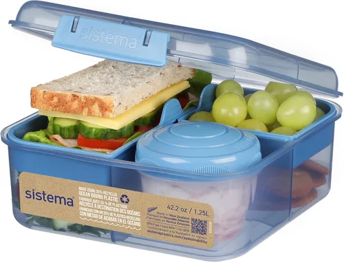 Miniatura 9 de Sistema Recipientes de almacenamiento de alimentos de 5 piezas con 3 compartimentos y tapas para preparación de comidas, aptos para lavavajillas
