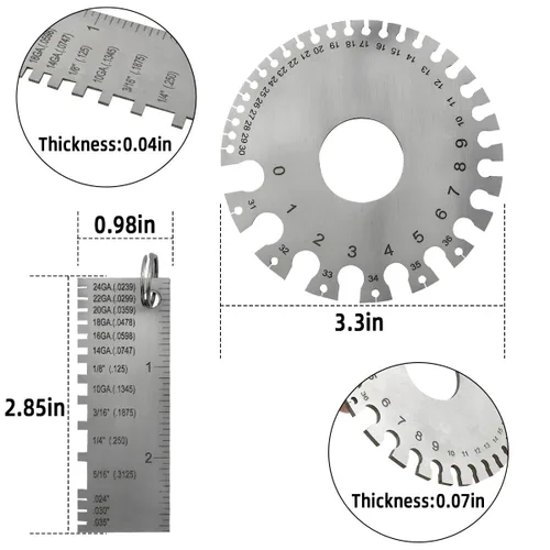 Miniatura 6 de Paquete de 2 Medidores de Espesor de Lámina Metálica de Alambre de Acero Inoxidable Medidor de Espesor de Soldadura Herramienta de Inspección
