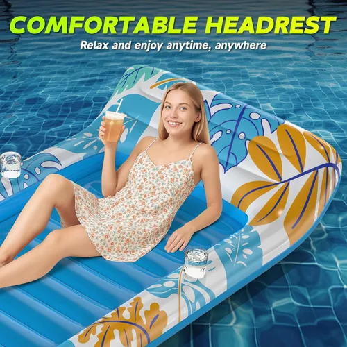 Miniatura 4 de CACSPS Flotadores inflables de piscina para adultos, sillas flotantes con portavasos, flotadores de piscina resistentes para diversión acuática