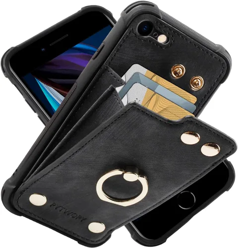 Miniatura 40 de Funda tipo cartera compatible con iPhone XR/10R con tarjetero de crédito, funda protectora de cuero a prueba de golpes compatible con anillo