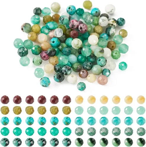 Miniatura 11 de Fashewelry 480 cuentas de cristal redondas facetadas de 0.118 pulgadas (0.118 in), pequeñas cuentas de piedra mixta natural y sintética