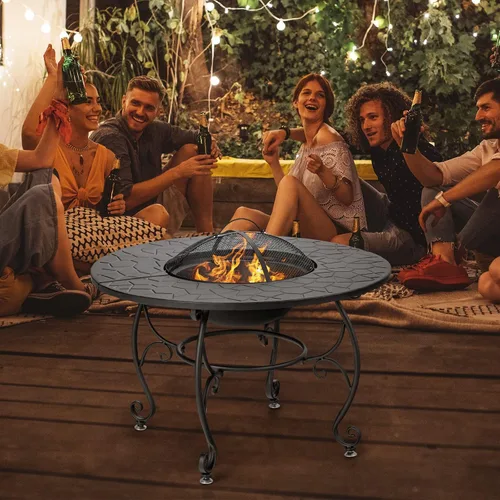 Miniatura 2 de Tangkula Mesa para fogata al aire libre, 4 en 1 de 36 pulgadas redonda para barbacoa de jardín con tapa, hoguera de leña para patio exterior