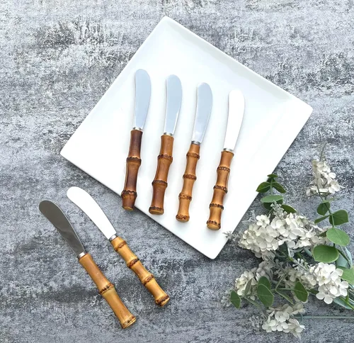 Miniatura 10 de Cubiertos de mango de material natural, cuchillo y servidor de acero inoxidable 18/0, cubiertos de cubiertos para comer