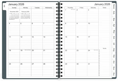 Miniatura 3 de Agenda Tiankool 2026, agenda semanal y mensual de enero de 2026 a diciembre de 2026 con 12 pestañas mensuales y cierre elástico, bolsillo