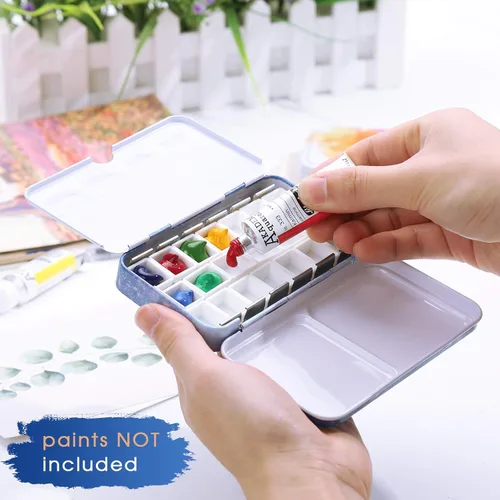 Miniatura 5 de PEVART Paleta de acuarela de lata de metal, Estuche vacío de pintura con 50 piezas de sartenes vacías y un lápiz de acuarela adecuado para paleta