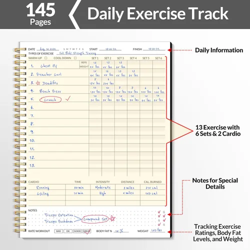 Miniatura 2 de Diario de Fitness y Planificador de Entrenamiento para Mujeres y Hombres, A4 (21.6 cm x 27.9 cm) Diario de Entrenamiento y Libro de Planificación