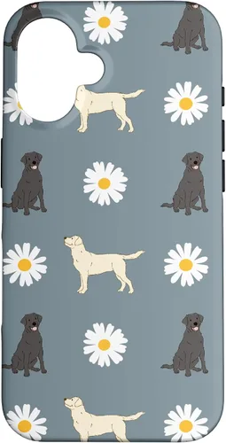 Miniatura 32 de Labrador Retriever y Daisy Flower Pattern - Carcasa para iPhone 17, color azul polvoriento