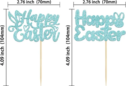 Miniatura 2 de Gyufise Paquete de 24 adornos azules con purpurina para cupcakes de Pascua con orejas de conejo de Pascua, decoraciones para fiesta de Pascua