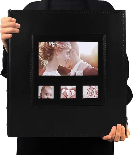 RECUTMS - Álbum de fotos de 4 x 6 pulgadas con bolsillos, para 600 fotos horizontales y verticales, cubierta de piel, páginas negras, para fotos
