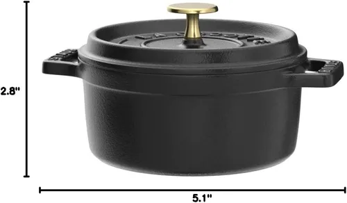 Miniatura 9 de Staub - Olla mini redonda de hierro fundido de 0.25 cuartos, color negro mate, fabricada en Francia