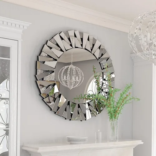 Miniatura 3 de Espejo Decorativo Redondo Plateado: 31.5 in Pared Vanity-Mirror Biselado Elegante espejo de cristal circular para baño con elegantes bordes
