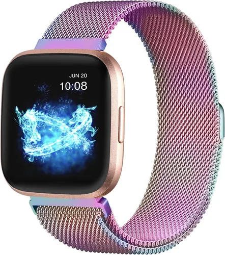 Miniatura 11 de Bandas de metal compatibles con reloj inteligente Fitbit Versa/Versa Lite/Versa 2 para mujeres y hombres, correa de repuesto de malla de acero Negro