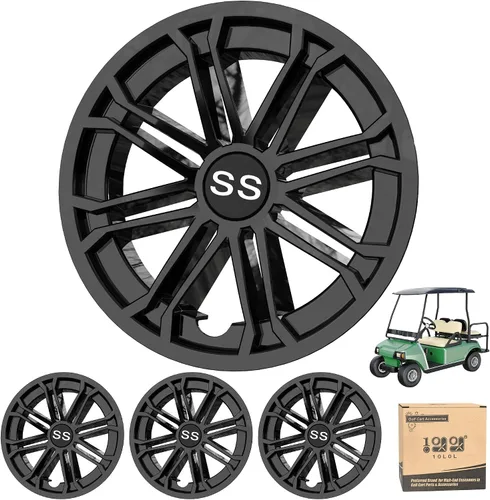 Miniatura 3 de 10L0L Cubiertas de ruedas para carrito de golf Tapacubos para EZGO, Club Car, Yamaha - Instalación de 8 pulgadas con enganche, negro, juego de 4