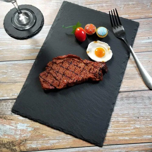 Miniatura 3 de MONKEY SUN Paquete de 4 tablas de queso de pizarra negra de 12 x 8 pulgadas con borde natural para cocina, comedor, fiesta, platos de piedra