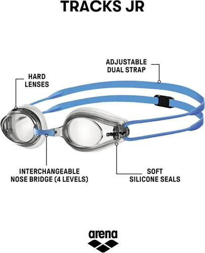 Miniatura 2 de ARENA Tracks Gafas de Natación Esenciales para Carreras Unisex para Niños y Niñas, Jóvenes Nadadores, 6-12 años, Antiempañamiento, Lentes No Espejo
