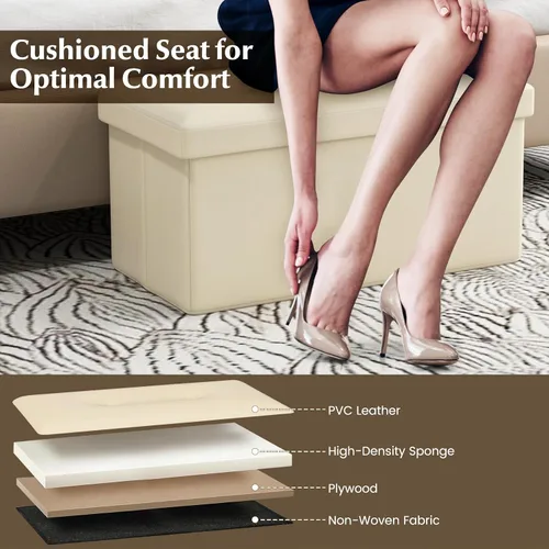 Miniatura 5 de Giantex Banco otomano de almacenamiento, reposapiés otomano plegable de cuero de 30 pulgadas, mesa auxiliar, taburete para pies, asiento acolchado