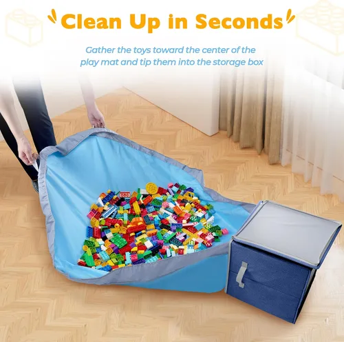Miniatura 6 de SAM AND MABEL Organizador de almacenamiento de juguetes con tapete de juego para niños, caja de almacenamiento de 13 x 13 x 13 pulgadas, cestas Azul