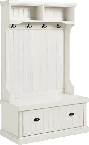 Crosley Furniture - Hall Tree- Mueble para pasillo, Madera, Blanco gastado