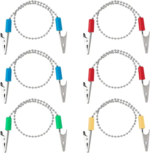 AUEAR, Paquete de 6 clips de metal para servilletas, soporte de cadena para babero dental, cordón de fijación flexible para adultos (4 colores)