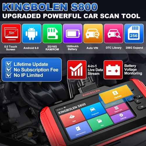 Miniatura 5 de KINGBOLEN Escáner OBD2 S800 Escáner de coche, herramienta de escaneo de diagnóstico OBD2 con reinicio de 15, servicio de acelerador de freno