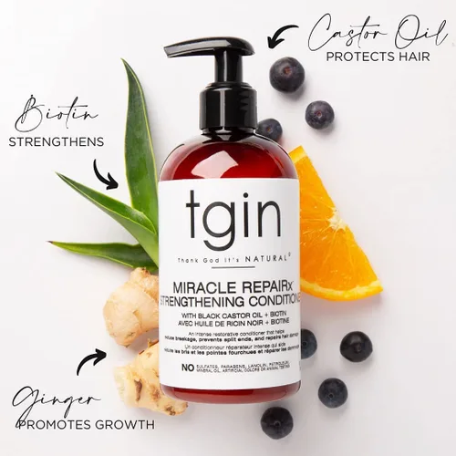 Miniatura 7 de tgin Miracle RepaiRx Champú y acondicionador fortalecedor para cabello rizado, rizado y ondulado, con biotina y aceite de ricino negro, repara